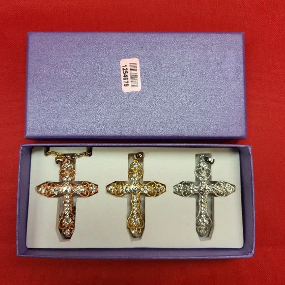Tricolor Chain and Cross Pendant Set of 3